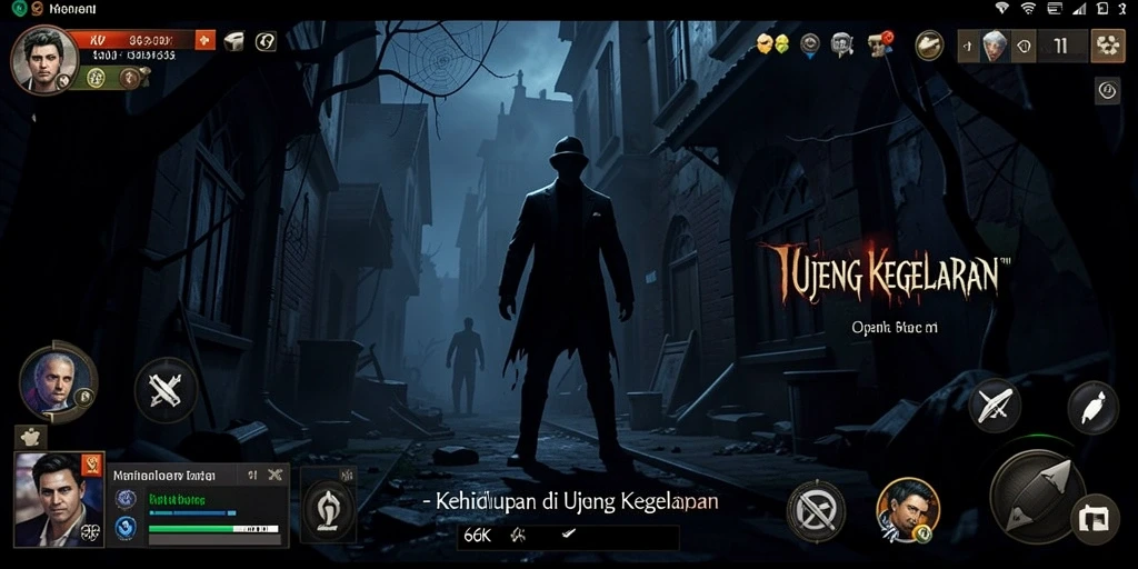 Screenshot gameplay 66K menampilkan suasana mencekam yang menakutkan.