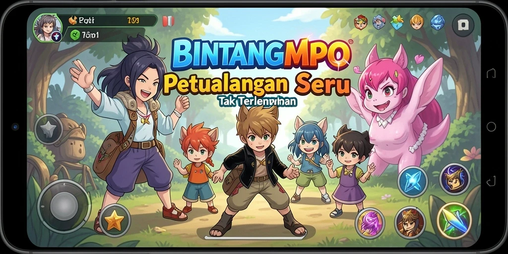 Tampilan gameplay BINTANGMPO yang penuh warna dan dinamis.