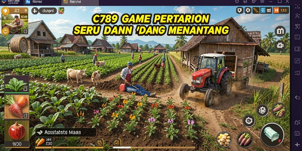 Screenshot gameplay C789 yang menampilkan pertanian yang subur dan terkendali.
