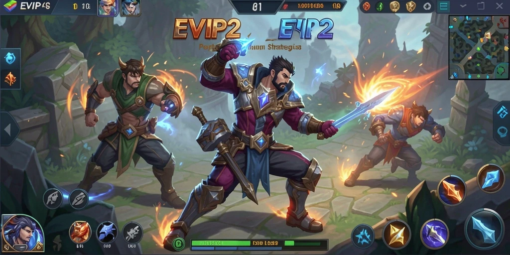 Tangkapan layar gameplay EVIP2 yang menunjukkan aksi seru dalam pertarungan MOBA.