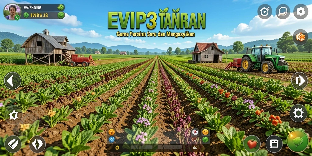 Screenshot gameplay EVIP3 menampilkan aktivitas bertani yang seru.