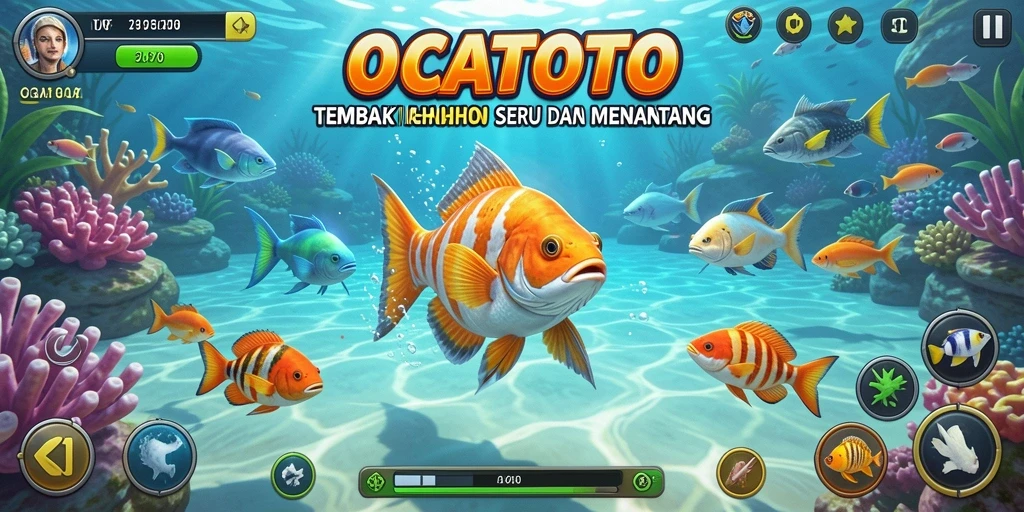 Tampilan gameplay OCATOTO menampilkan aksi seru dalam menangkap ikan.