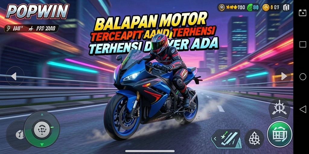 Gameplay POPWIN menampilkan aksi balapan motor yang menegangkan.