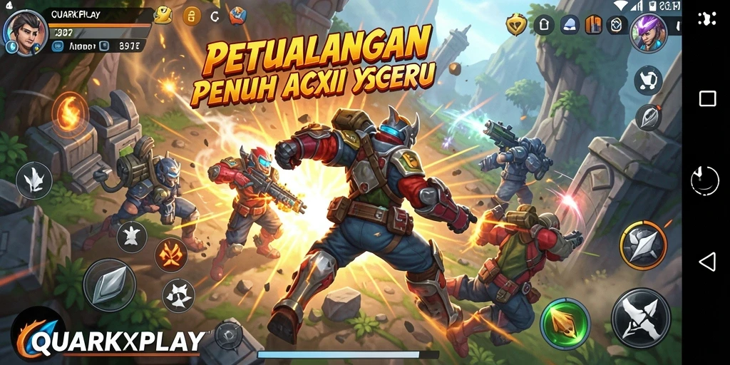 Screenshot menunjukkan aksi seru dalam permainan QUARKPLAY dengan grafis menakjubkan.