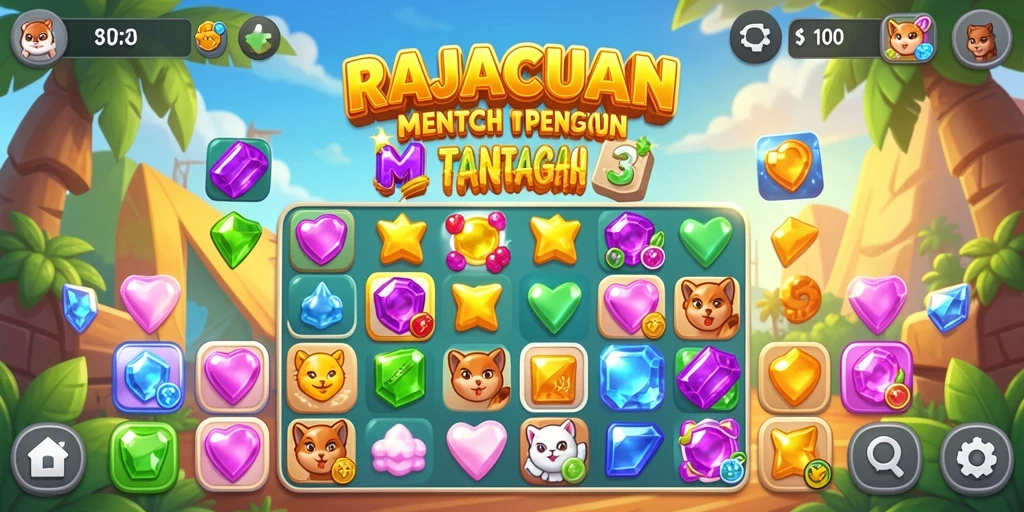 Screenshot gameplay Match-3 yang penuh warna dan menantang.