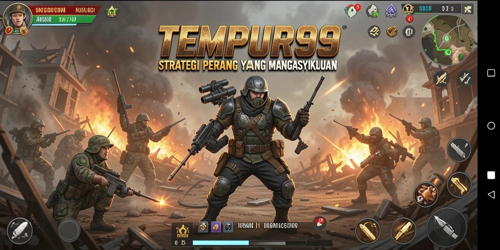 Screenshot gameplay TEMPUR99 yang mendebarkan di medan perang.