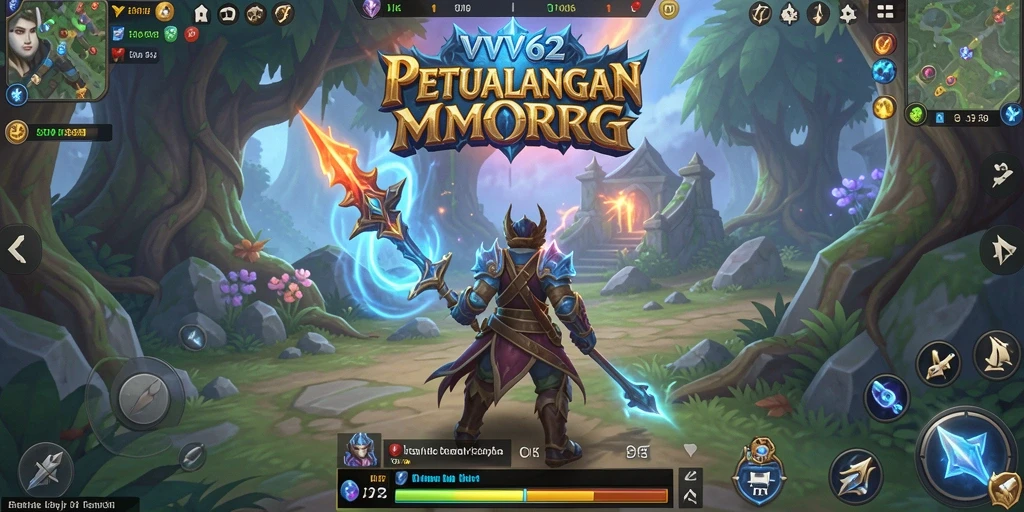 Screenshot gameplay VV62 dengan aksi pertempuran MMORPG yang mendebarkan.