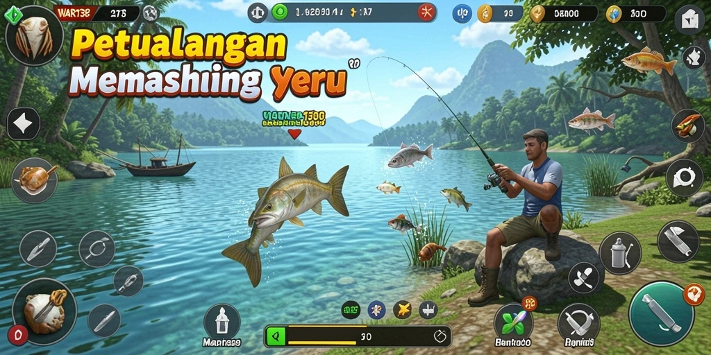 Menampilkan gameplay memancing yang seru dan interaktif.